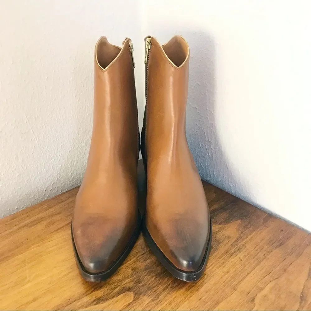 THURSDAY BOOT CO Country Star Brown Leather Ankle Boot With Heel Size‎ 6.5 New